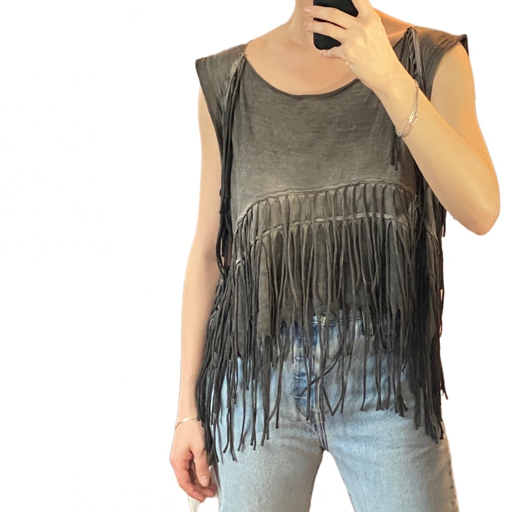 Gray Fringe Top